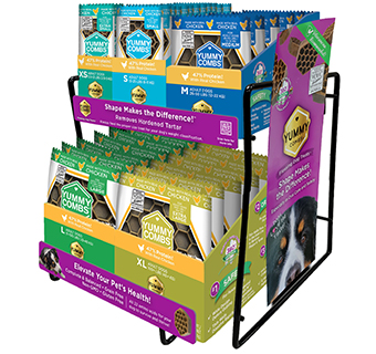 YUMMY COMBS® RE-TREATER CHICKEN DENTAL DOG TREATS FILLED WIRE RACK DISPLAY