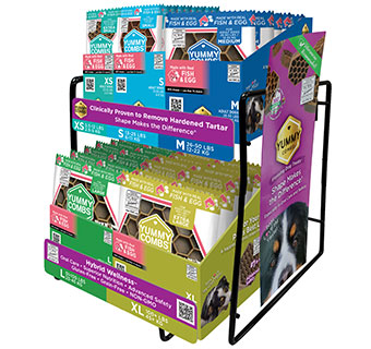 YUMMY COMBS® RE-TREATER FISH & EGG DENTAL DOG TREATS FILLED WIRE RACK DISPLAY