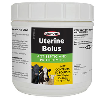 DURVET UTERINE BOLUS ANTISEPTIC AND PROTEOLYTIC FOR CATTLE AND SHEEP 50/PKG