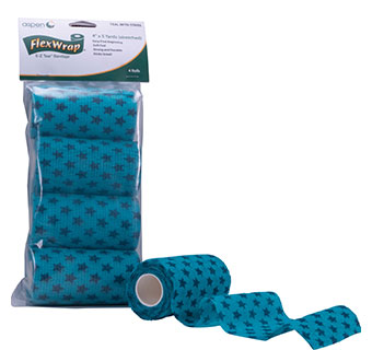 FLEXWRAP® EZ-TEAR® COHESIVE BANDAGE 4 IN X 5 YD TEAL WITH STARS 4/PKG