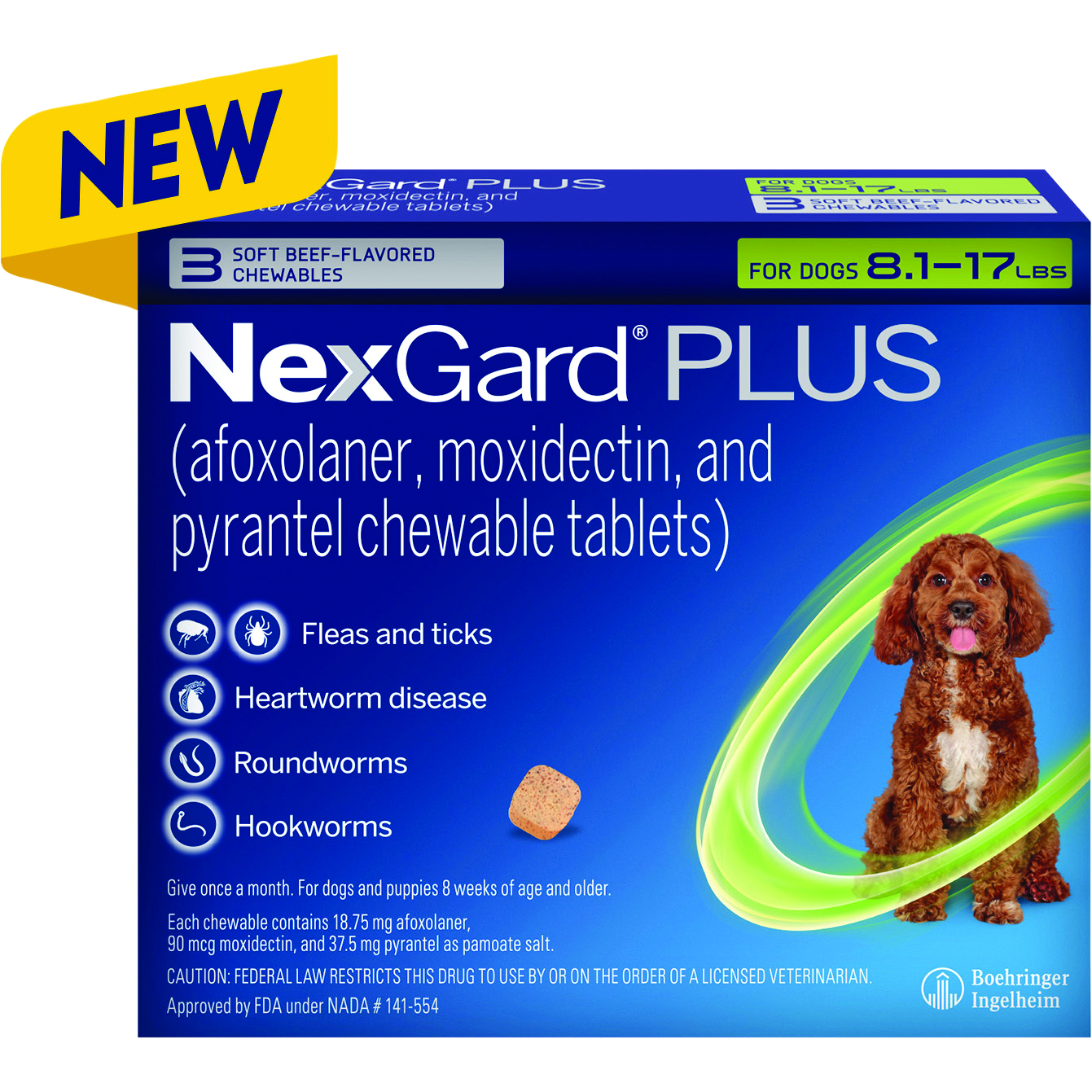 NEXGARD® PLUS CHEWABLE TABLETS FOR DOGS 8.1-17LB 3 DOSES 10 BX/CARTON AGENCY