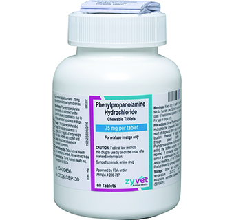 PHENYLPROPANOLAMINE HYDROCHLORIDE CHEWABLE TABLETS FOR DOGS 75 MG 60/PKG (RX)