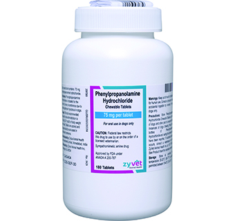 PHENYLPROPANOLAMINE HYDROCHLORIDE CHEWABLE TABLETS FOR DOGS 75 MG 180/PKG (RX)